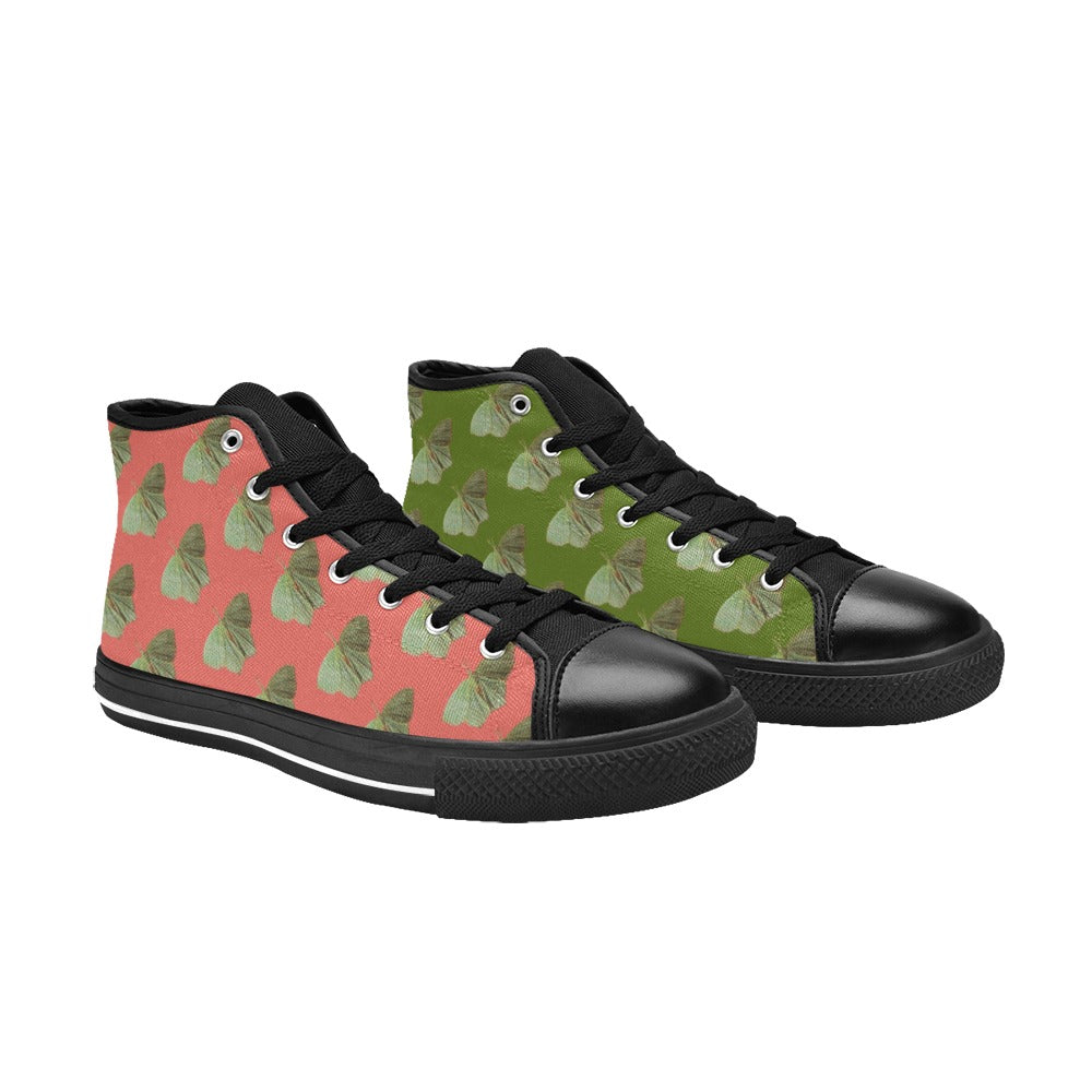 Green Moth Coral Green Kids' High Top Canvas Shoes