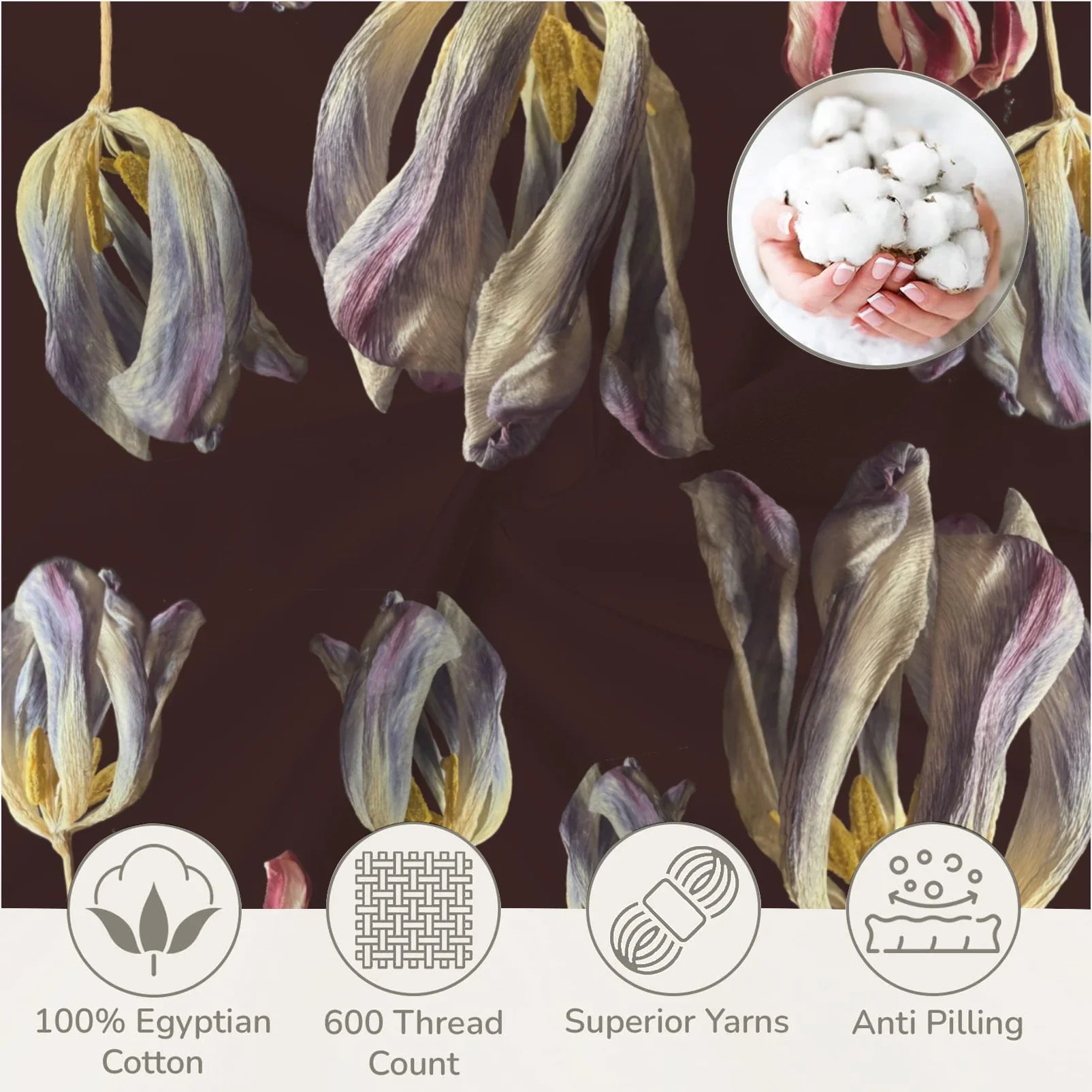 Tulip Field Noir 3-Piece Bedding Set 94x104inch