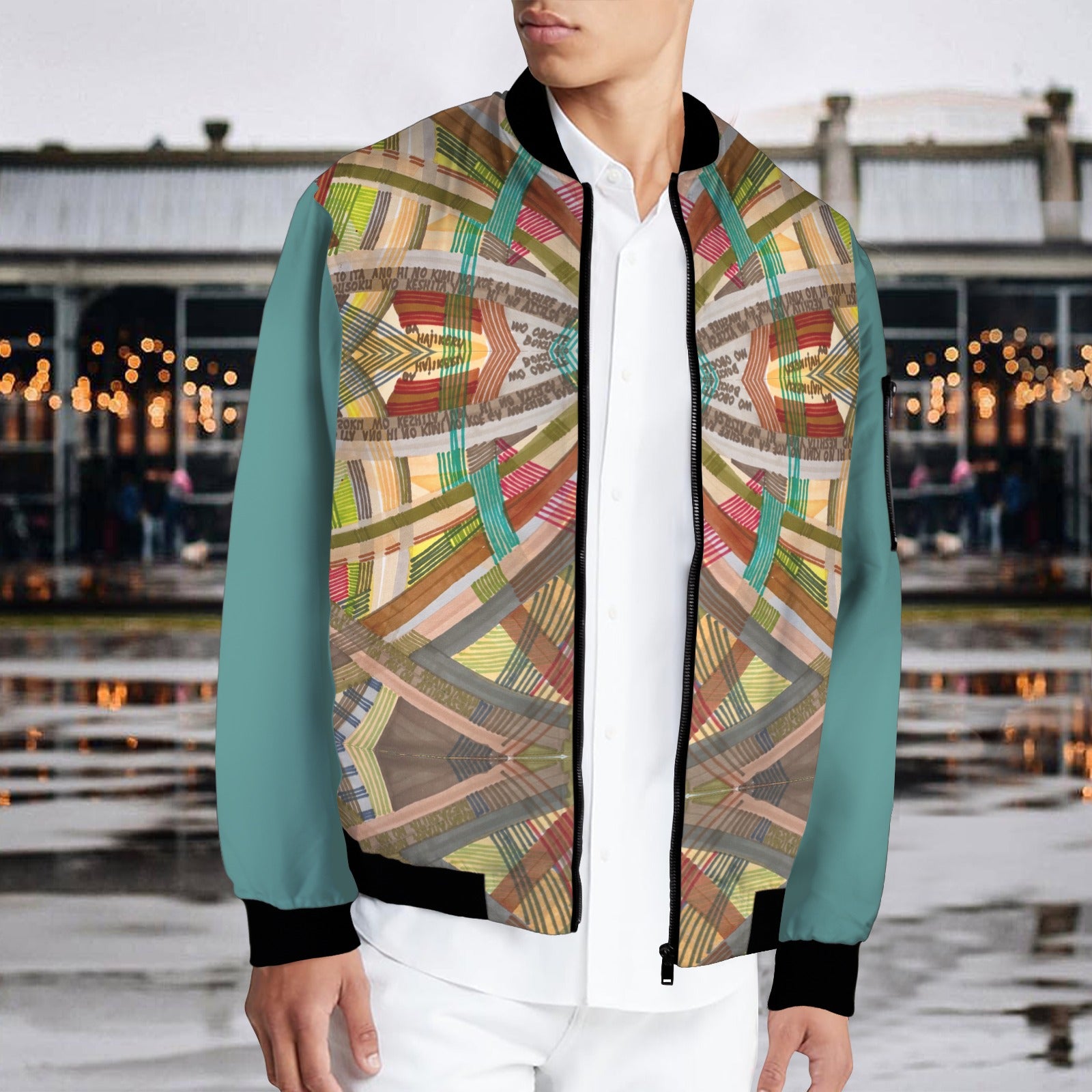 Brown Labyrinth Teal Bomber Jacket