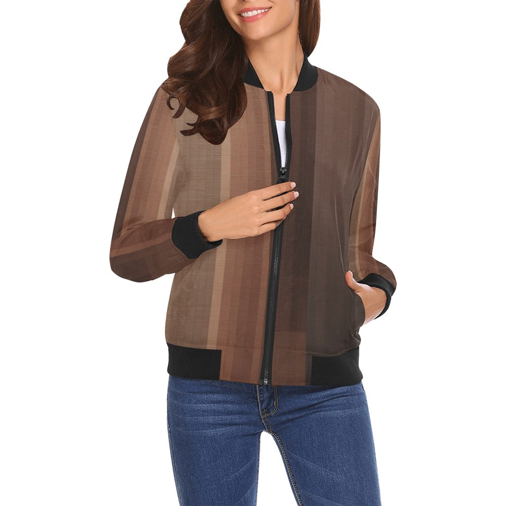 Brown Sophistication All Over Print Bomber Jacket for Women