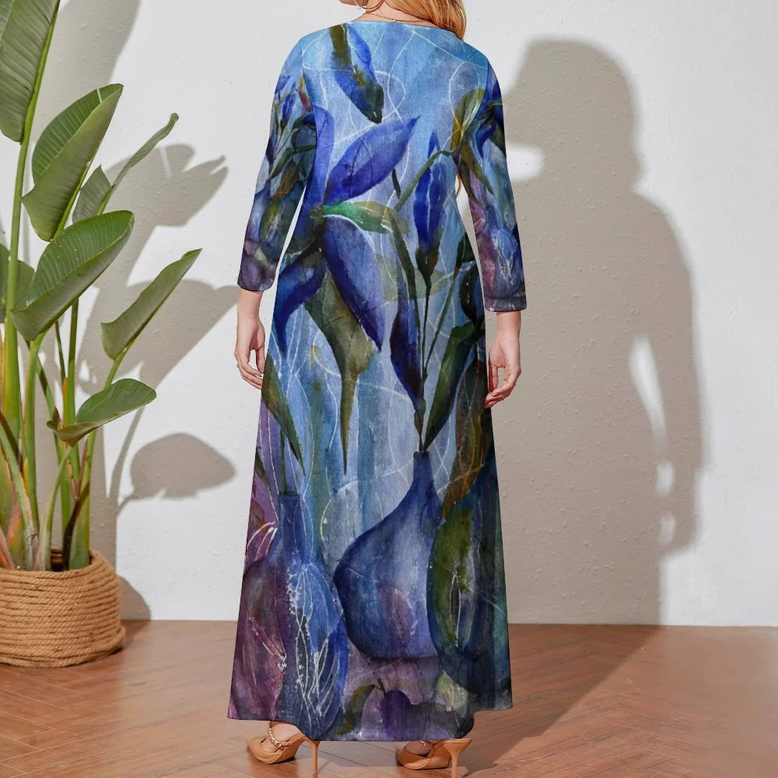 Winter Blues Maxi Long sleeve dress – Lana Art Sweden White / 4XL