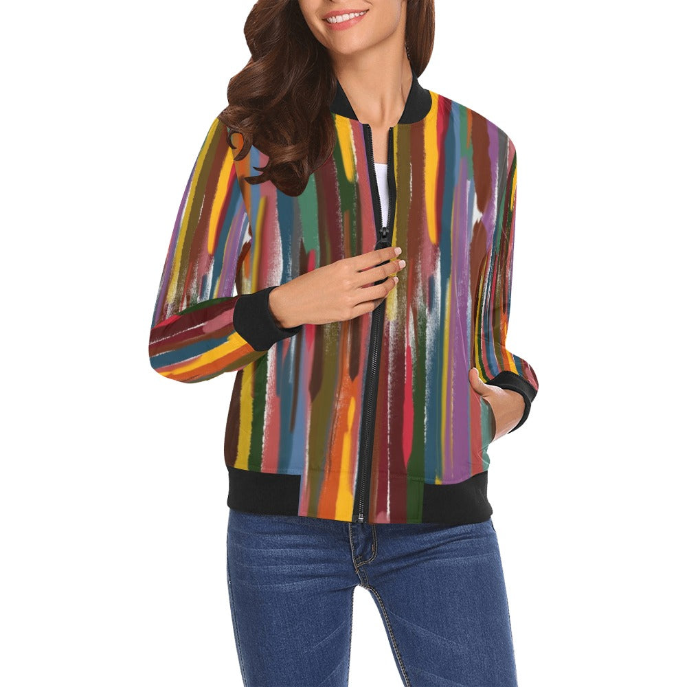 Ladies Power Stripes All Over Print Bomber Jacket for Women