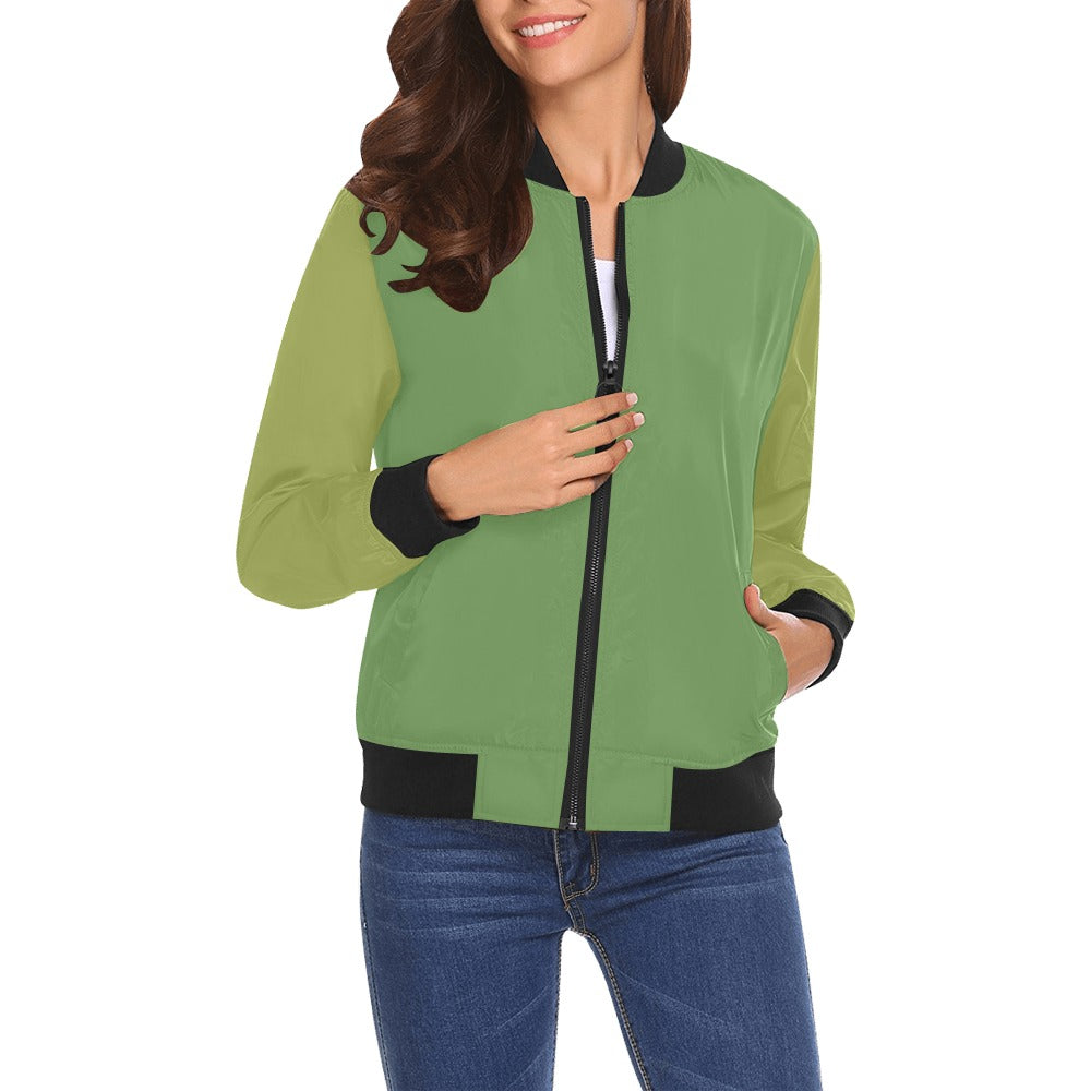 Green Sleeves Logo All Over Print Bomber Jacket for Women