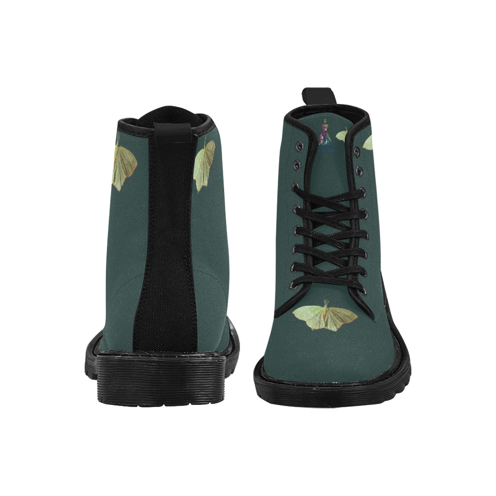 Green Moth Dark Aventurine Custom Canvas Boots for Women (Black) (Model 1203H)