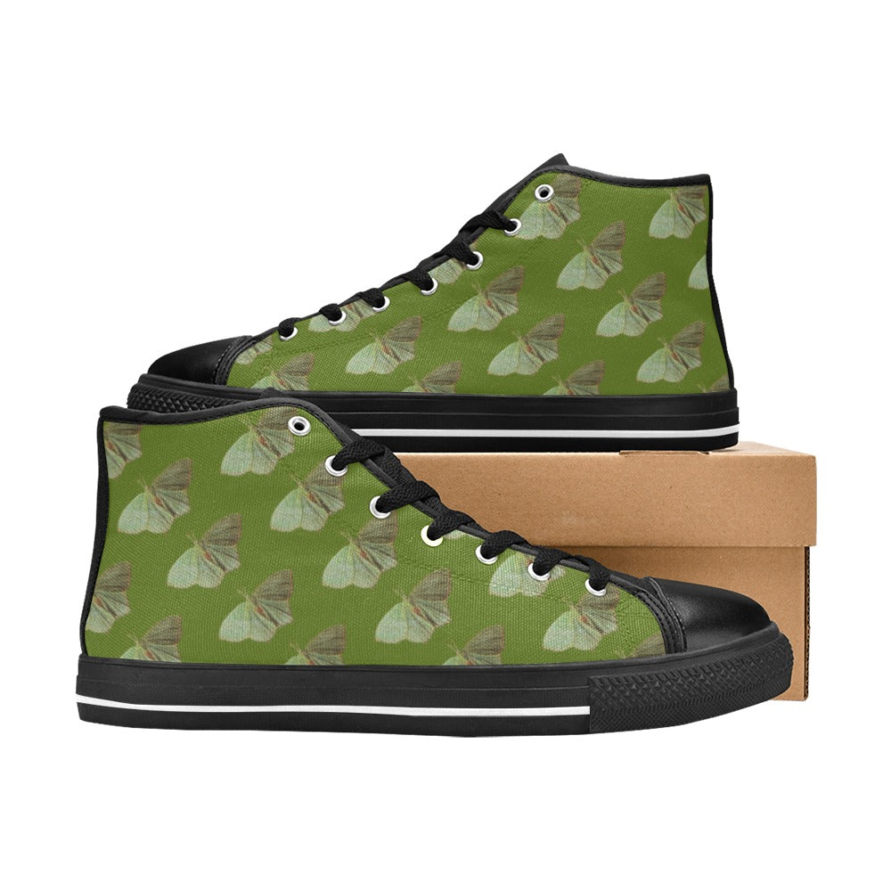 Green Moth Coral Green Kids' High Top Canvas Shoes