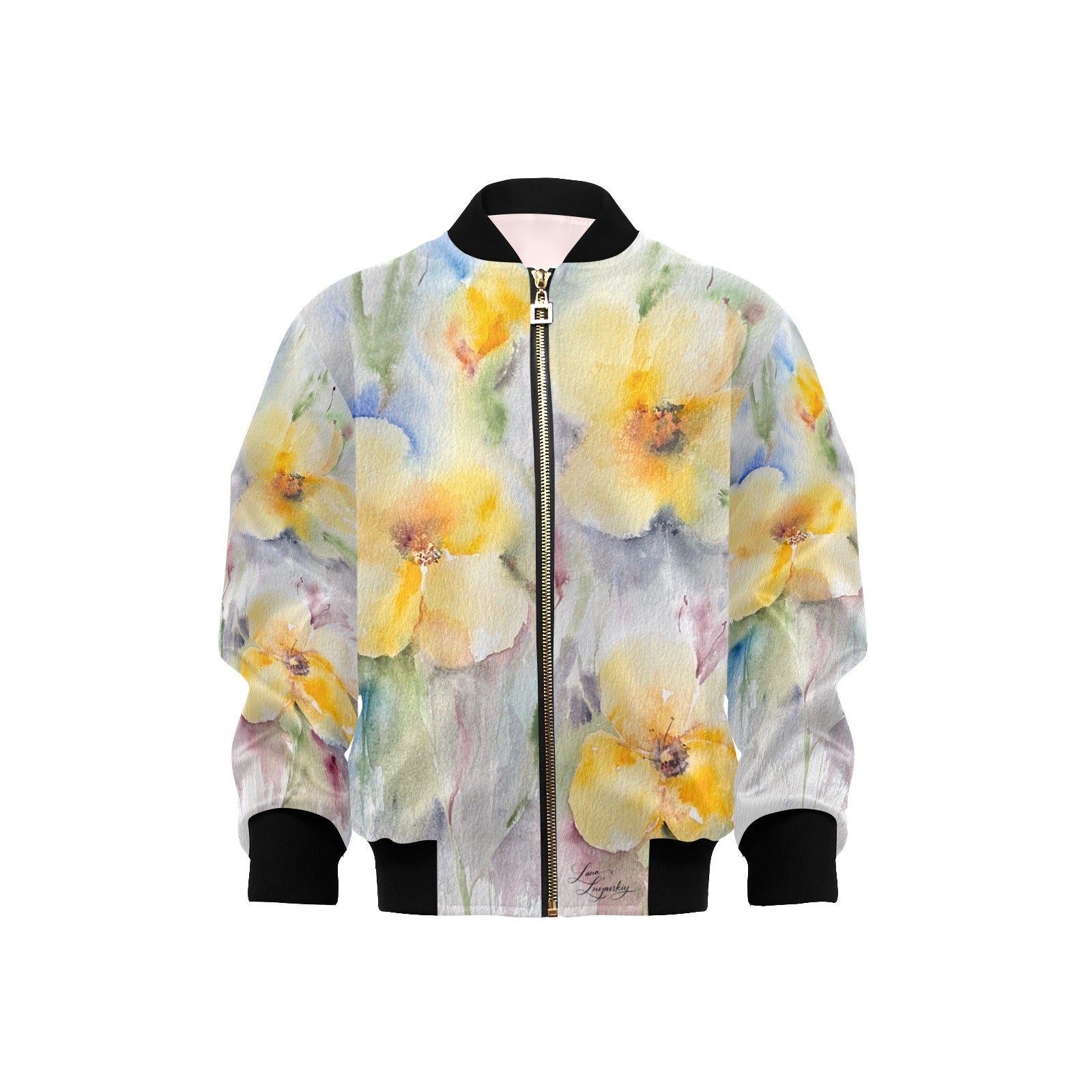 Yellow Tenderness Kids' Bomber Jacket with Pockets