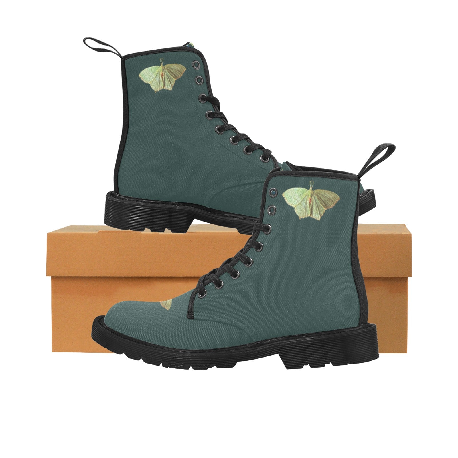 Green Moth Dark Aventurine Custom Canvas Boots for Women (Black) (Model 1203H)