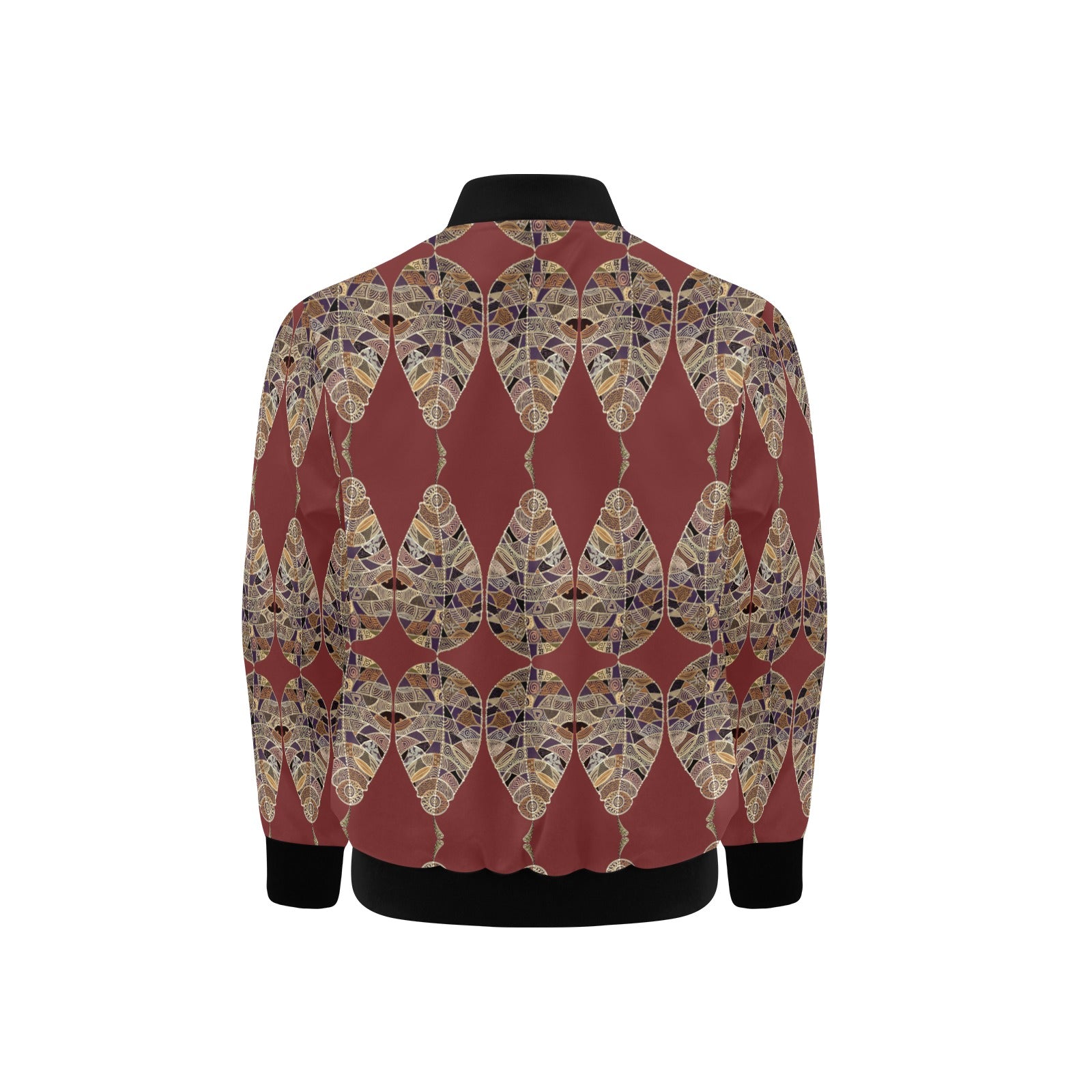 Fantasy Brown Leaf Burgundy Kids' Bomber Jacket with Pockets (Model H40)