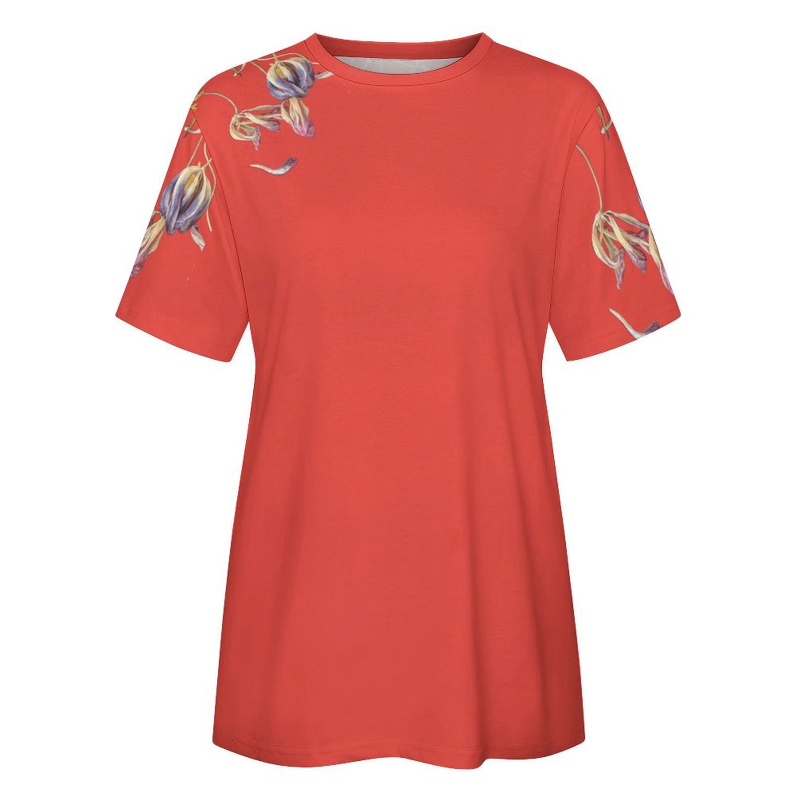 Women's Cotton T-shirt Tulips Poppy Red