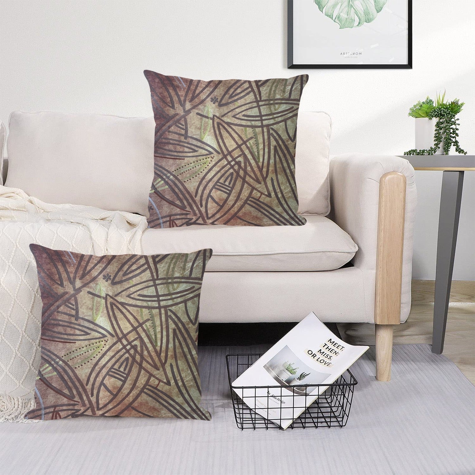 Brown Elegance and Narutology Linen Zippered Pillowcase 18"x18"(Pack of 2)