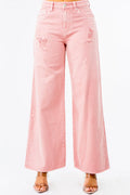 Pink American Bazi high waist distressed wide leg jeans with slight stretch and pocket details