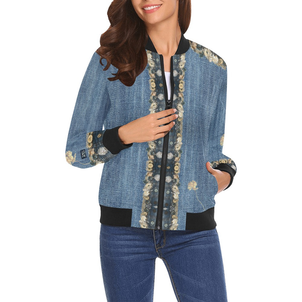 Your Denim Tulips Bomber Jacket for Women