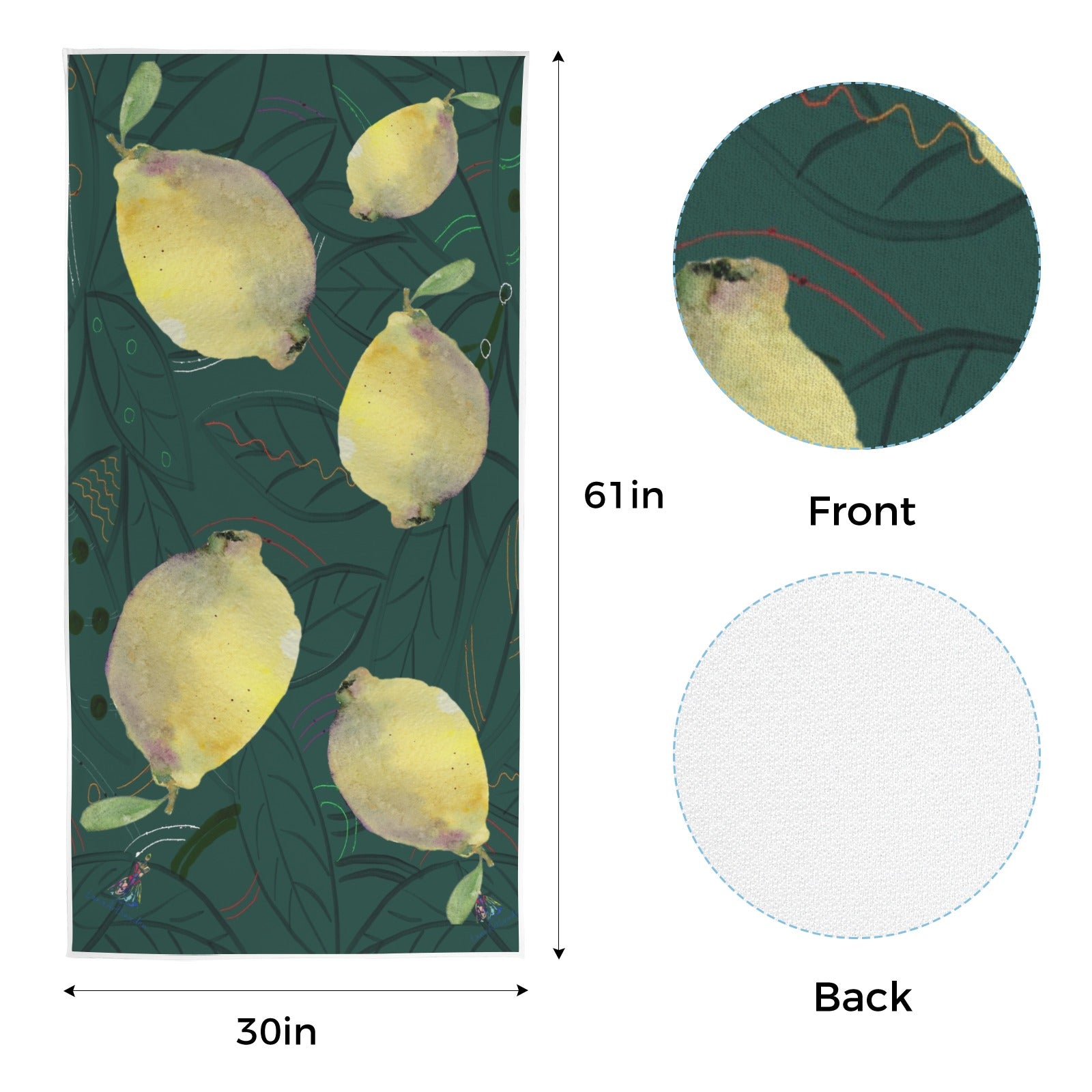 Greenery Lemons Quick-Dry Beach Towel 30"x61"