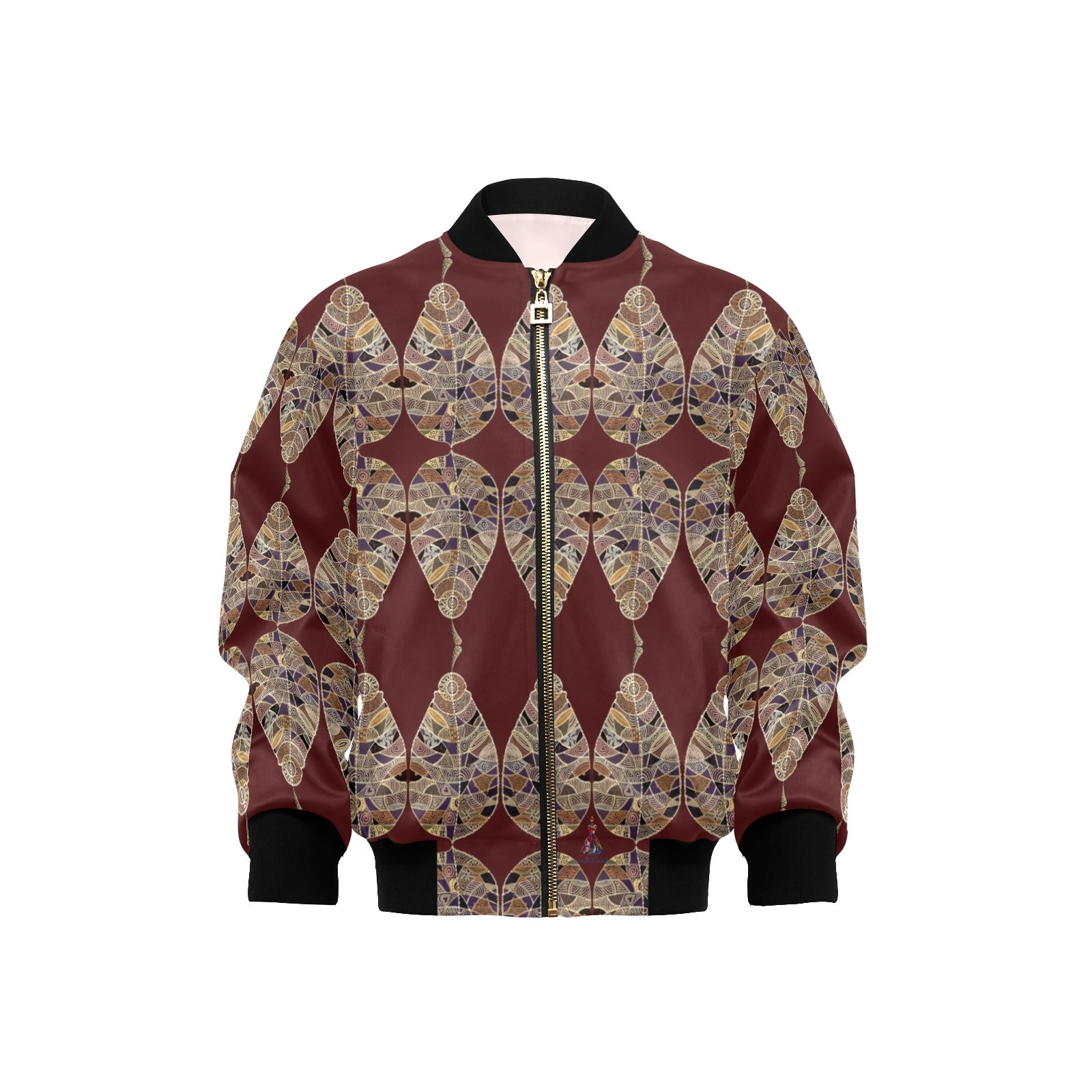 Fantasy Brown Leaf Chocolate Kids' Bomber Jacket with Pockets (Model H40)