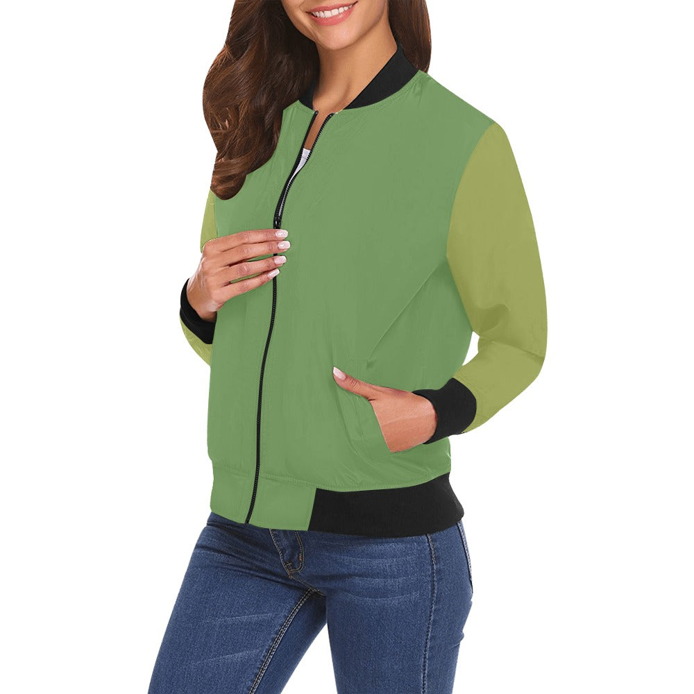 Bomberjacke mit grünem Logo-Allover-Print an den Ärmeln für Damen