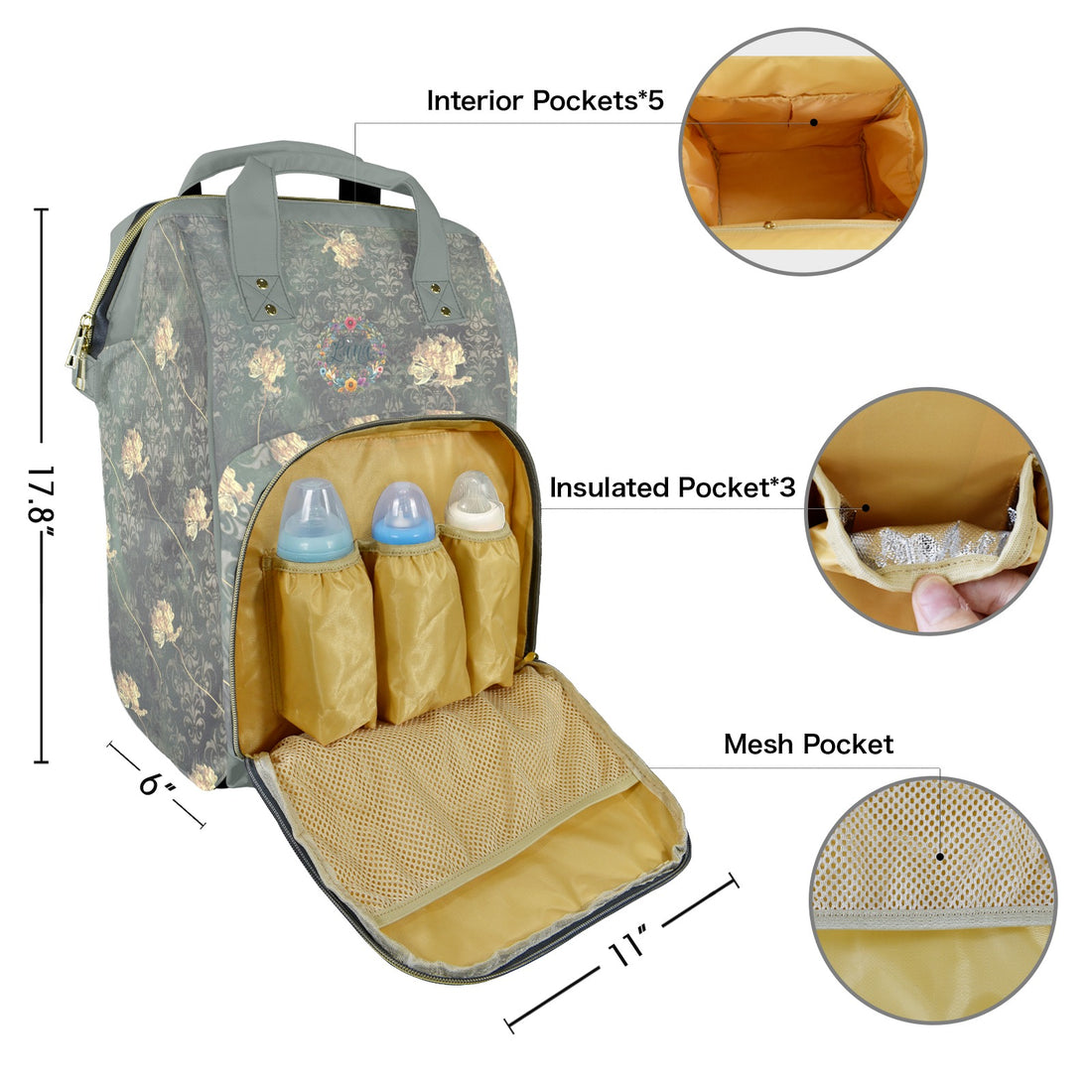 Damaskus Tulip Multi-Function Travel Diaper Bag-Large