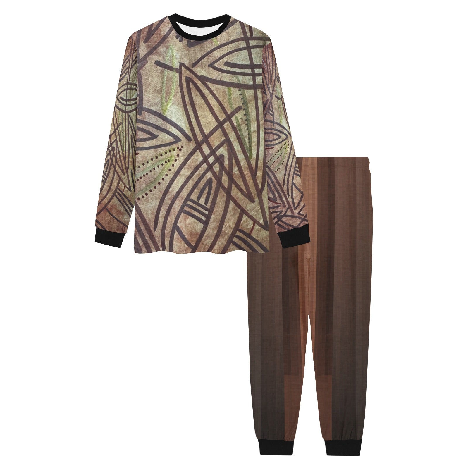 Brown Sophistication Men’s PJ Set by LanaArtSweden featuring a lightweight long sleeve sweatshirt top and relaxed-fit trousers.