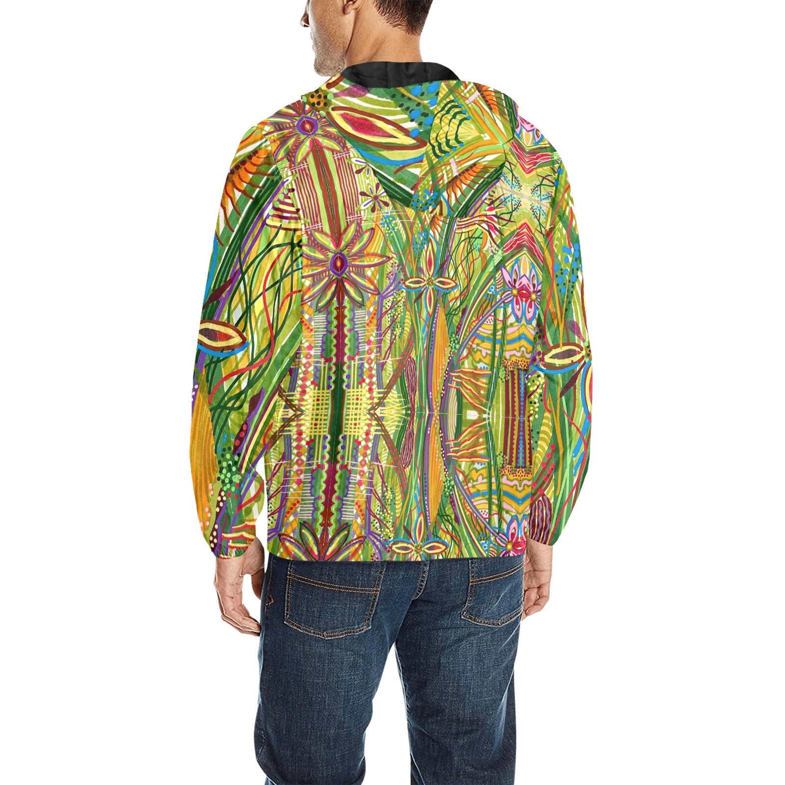 Energy Quilted Unisex Windbreaker featuring an adjustable hood, elastic cuffs, and customizable all-over print for a unique personal style.