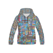Colorful geometric patterned kids hoodie with hood and long sleeves designed for comfort and style