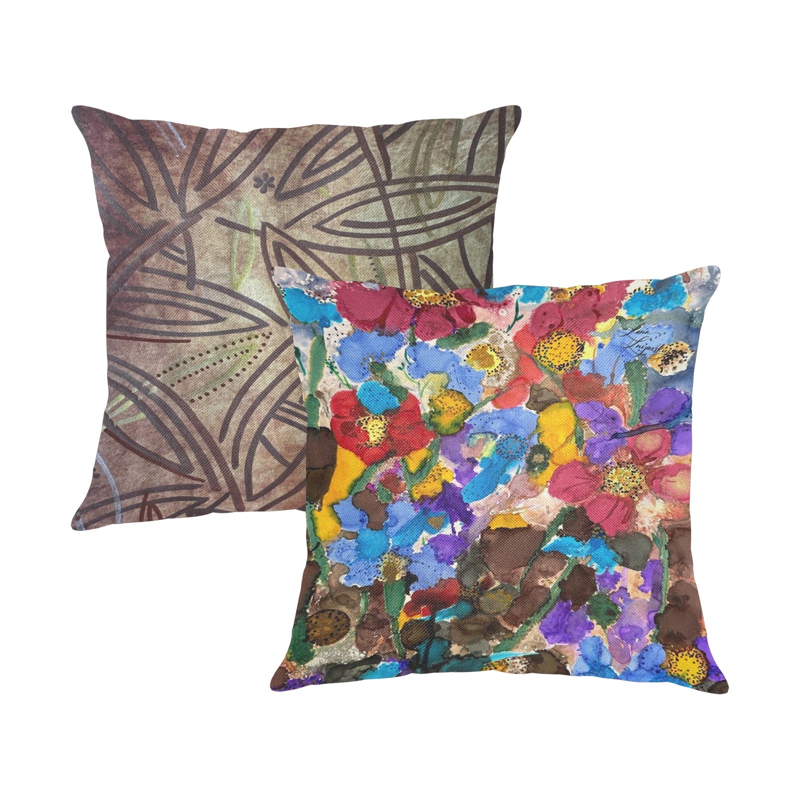 Fall Flowers and Brown Elegance Linen Zippered Pillowcase 18"x18"(Pack of 2)