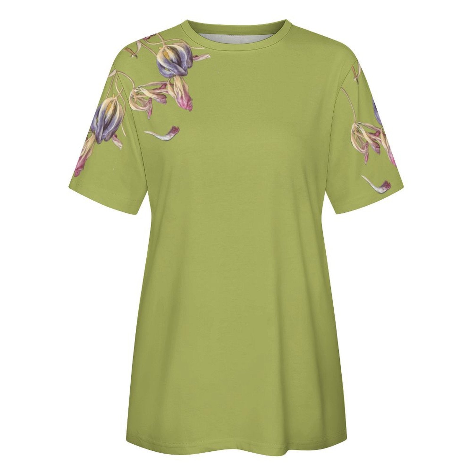 Women's Cotton T-shirt Tulips Shadow Lime