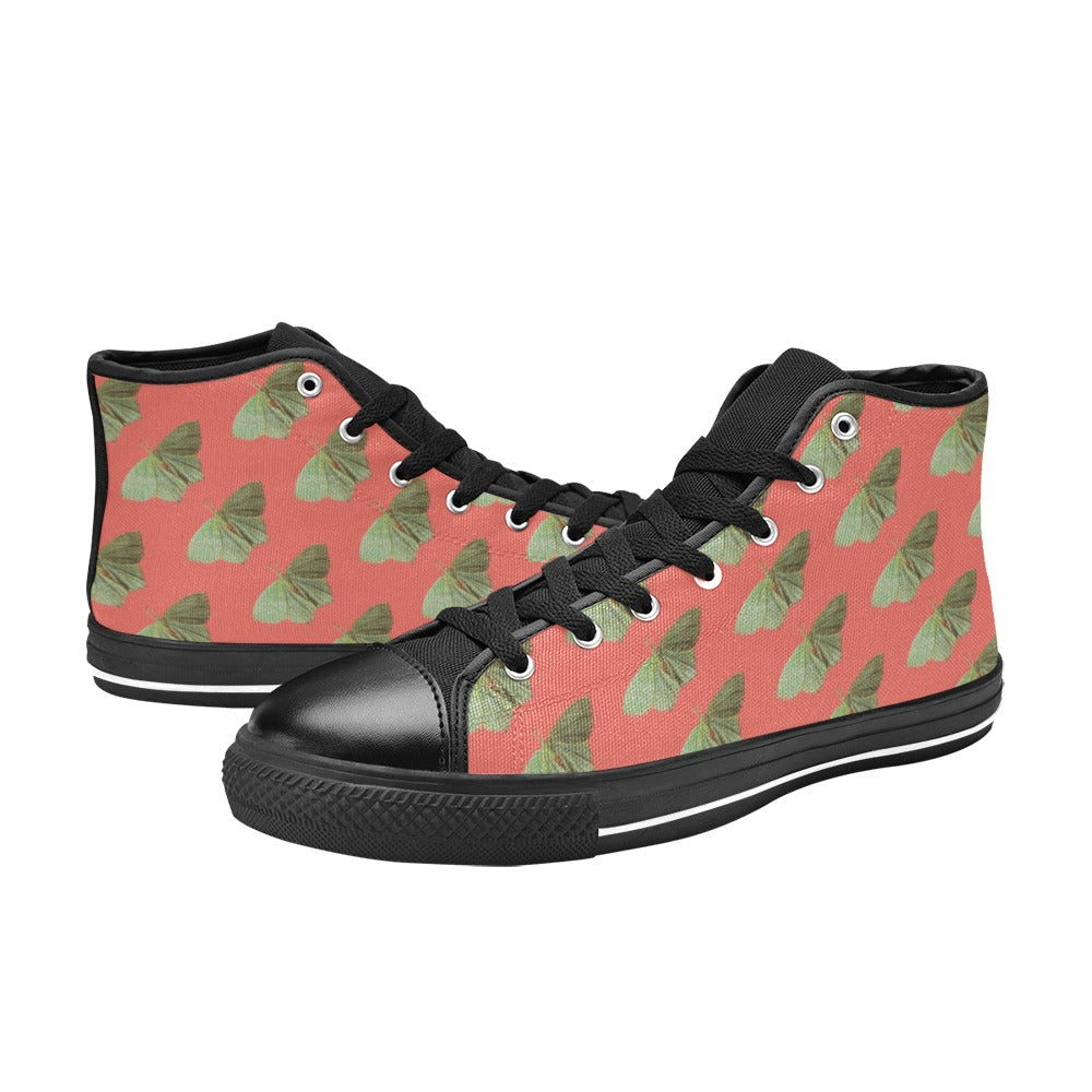 Green Moth Coral Kids' High Top Canvas Shoes