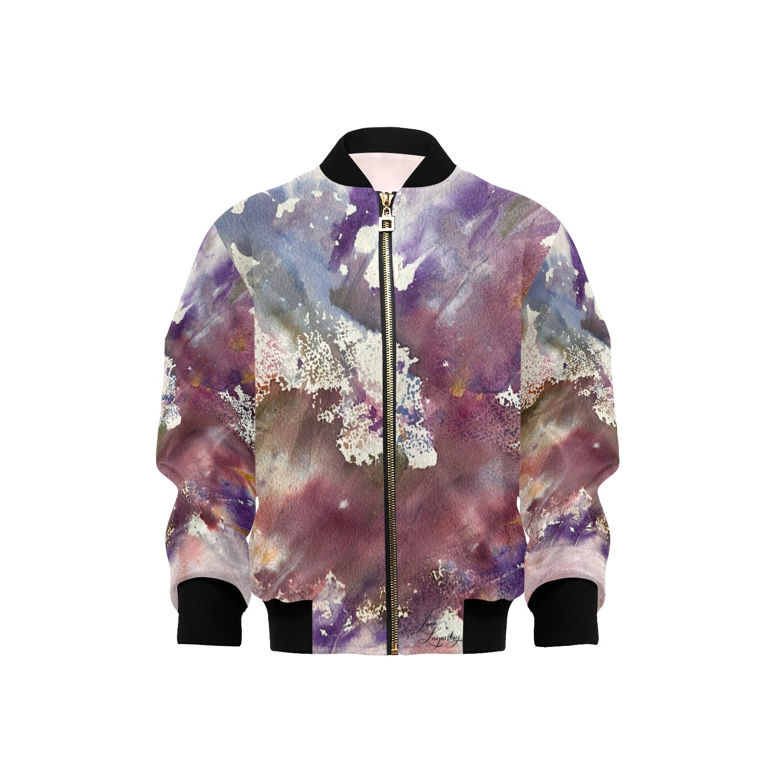 Abstract Purple Kids' lined My City Bomber Jacket with Pockets