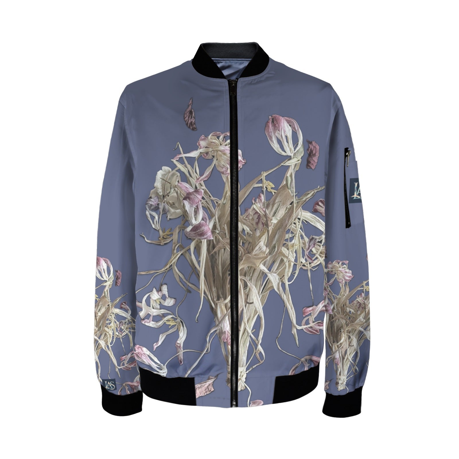 Tall ladies bomber jacket with dusk floral design, tailored for longer proportions and perfect fit
