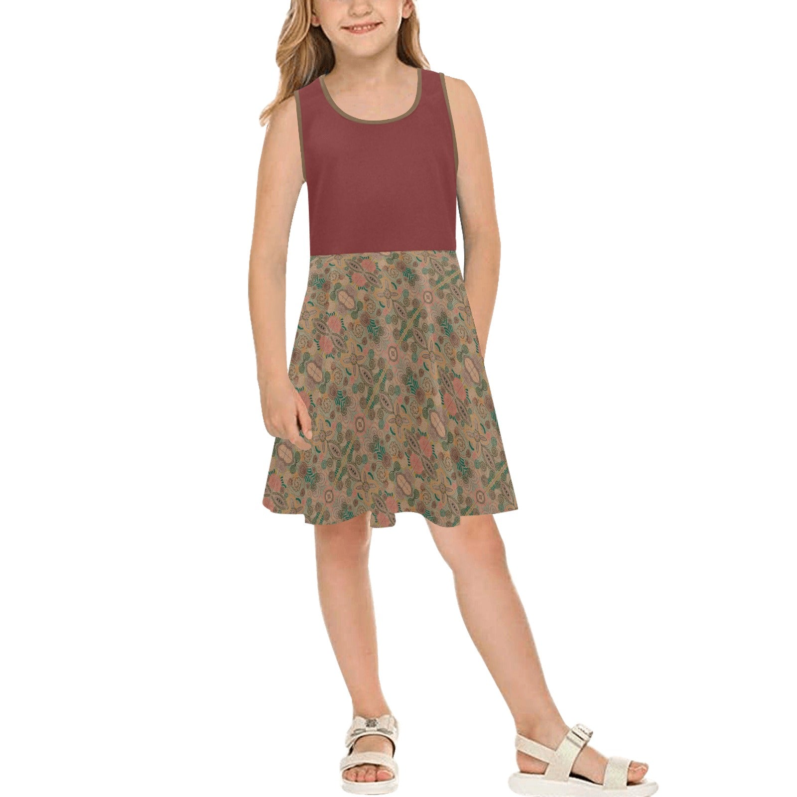Venetian Blossom Chocolate Girls' Sleeveless Sundress