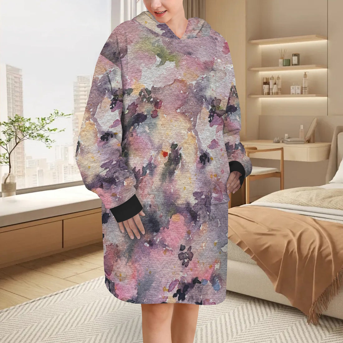 Winter Rose Flowers Blanket Hoodie for Women (Model H67)