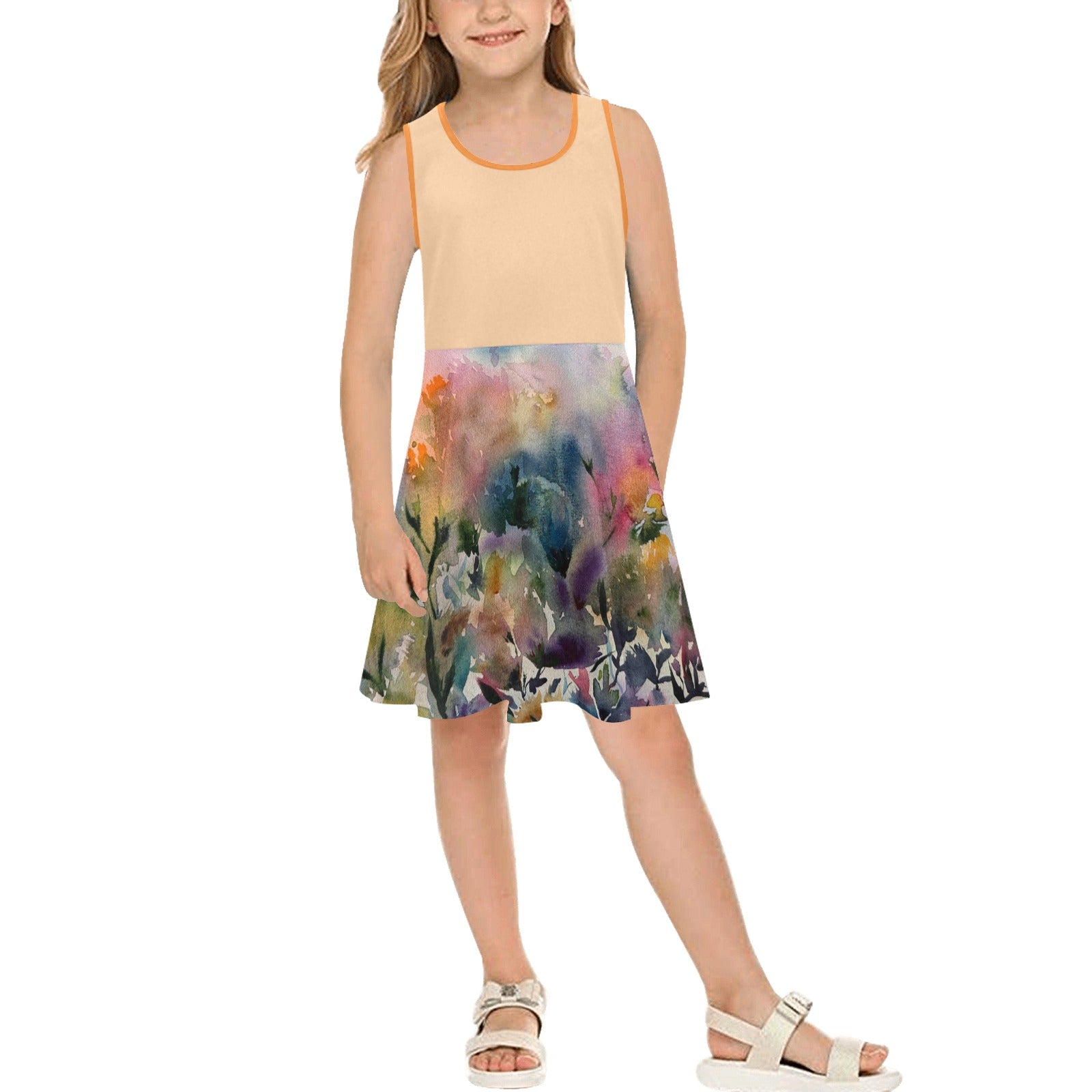 Morning Dew Orange Blossom Girls' Sleeveless Sundress