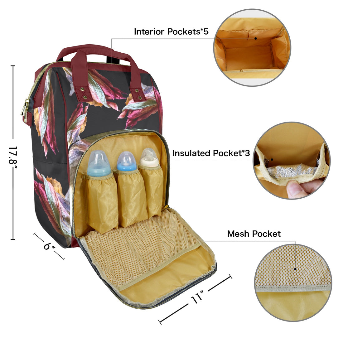 Red Tulip Twist Noir Multi-Function Travel Diaper Bag-Large