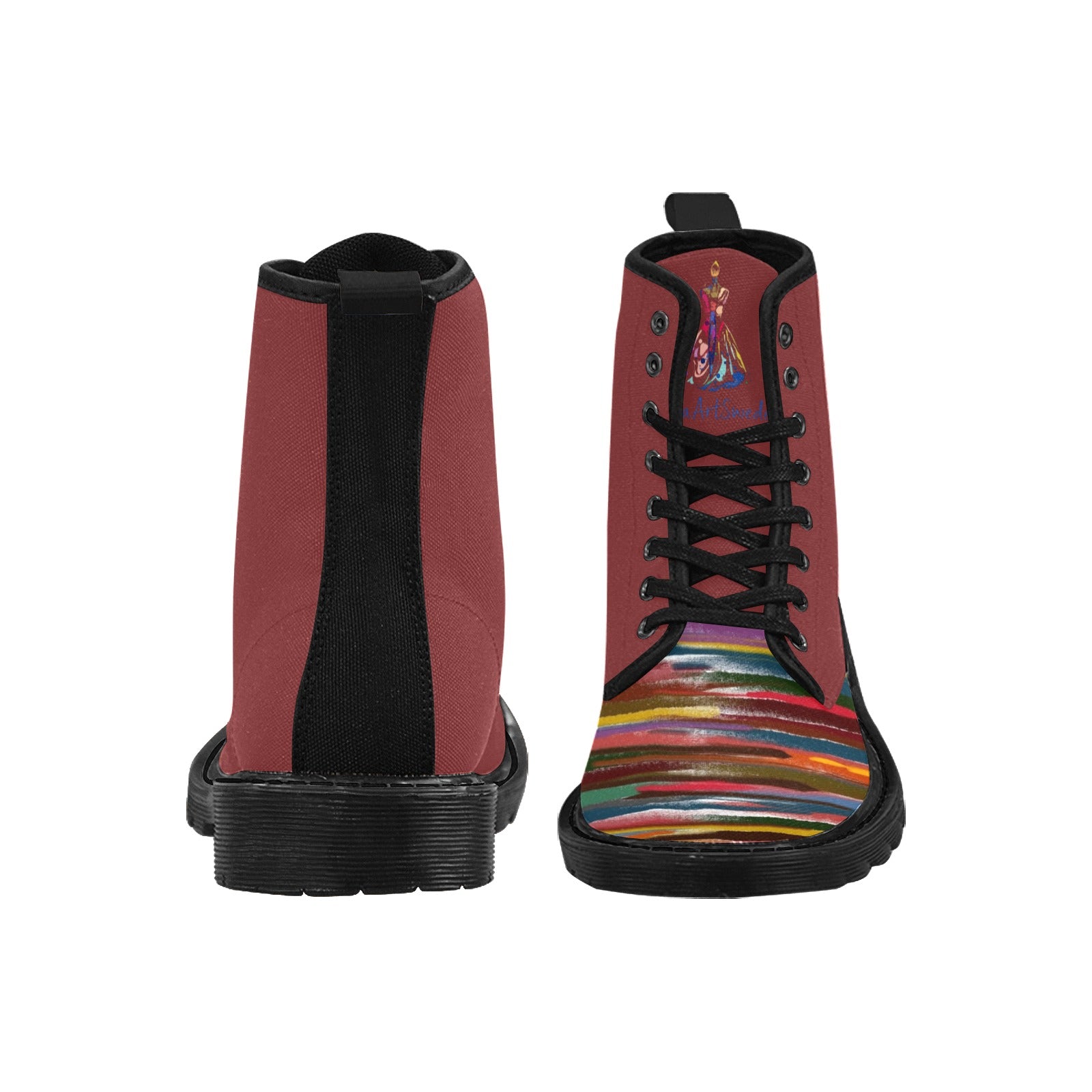 Power Stripes Burgundy Custom Canvas Boots for Women