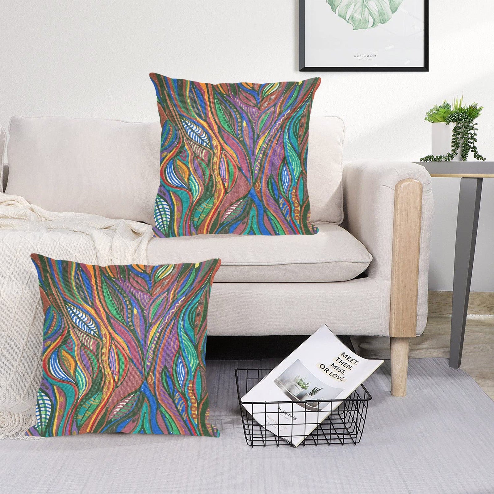 Lanterna and Lined tulips Linen Zippered Pillowcase 18"x18"(Pack of 2)