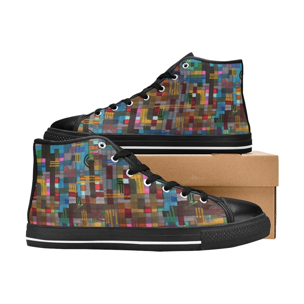Herbst Checkers Schwarze High Top Canvas Schuhe für Kinder