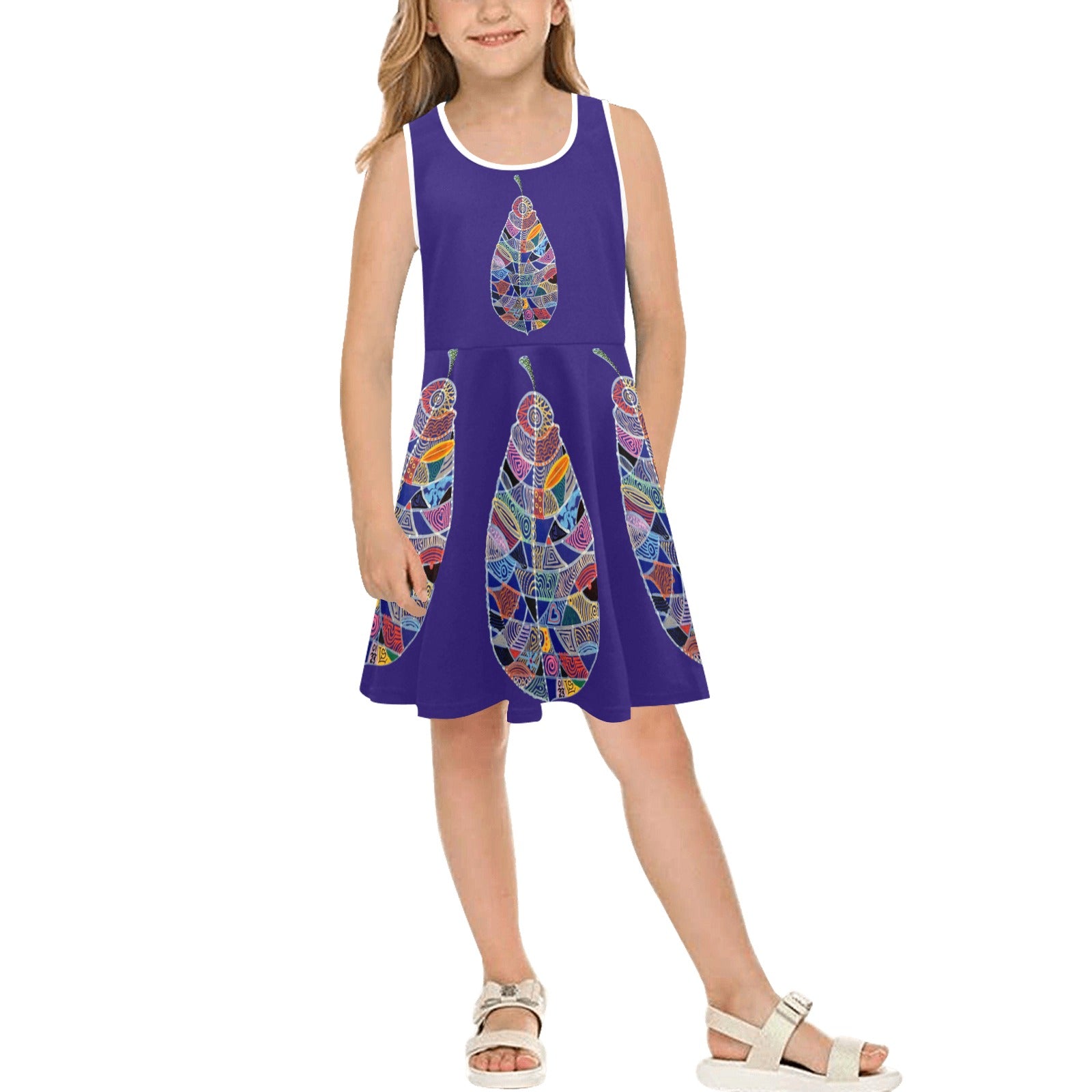 Fantasy Leaf Purple Girls' Sleeveless Sundress
