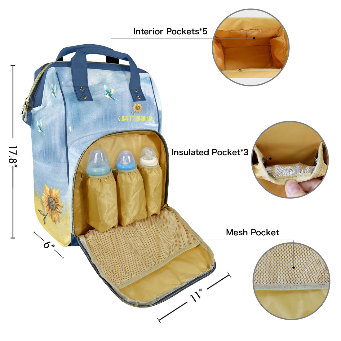 Support Ukraine Hirondelle Multi-Function Travel Diaper Bag-Large