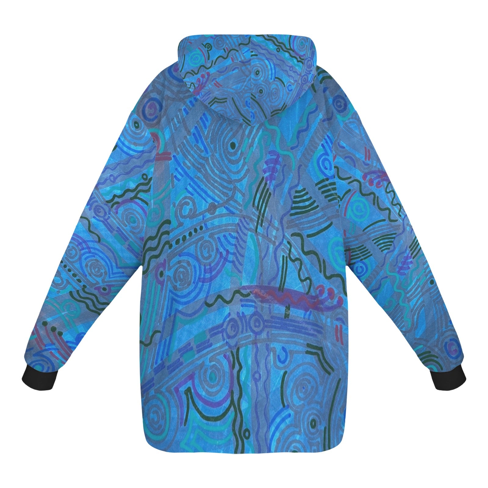 Blue Ice Blanket Hoodie for Men by LanaArtSweden, featuring lightweight fleece material, vibrant no-fade print, and cozy all-season design.