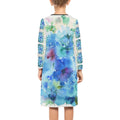 I Love Blue Flowers Girl's Long-Sleeve Dress – Comfortable and Stylish Midi-Length Dress for Kids