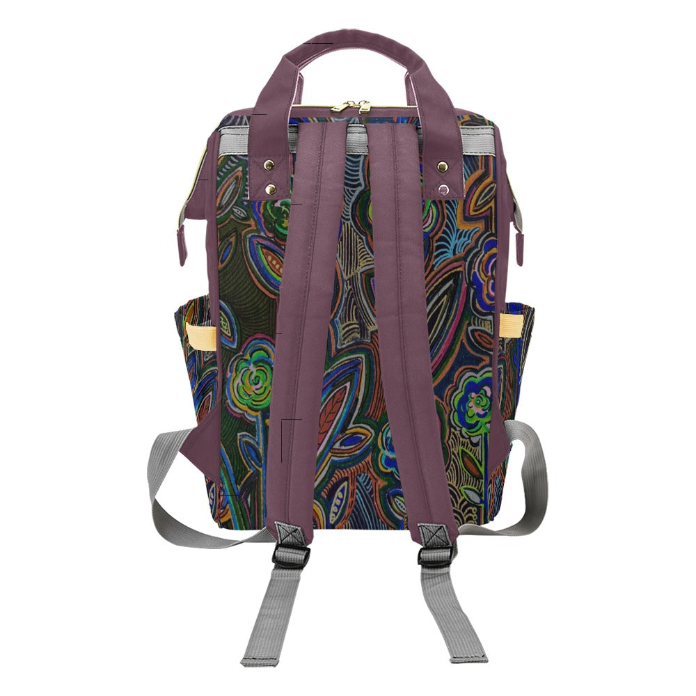 Fabled Flowers Mauve Wine Multi-Function Backpack