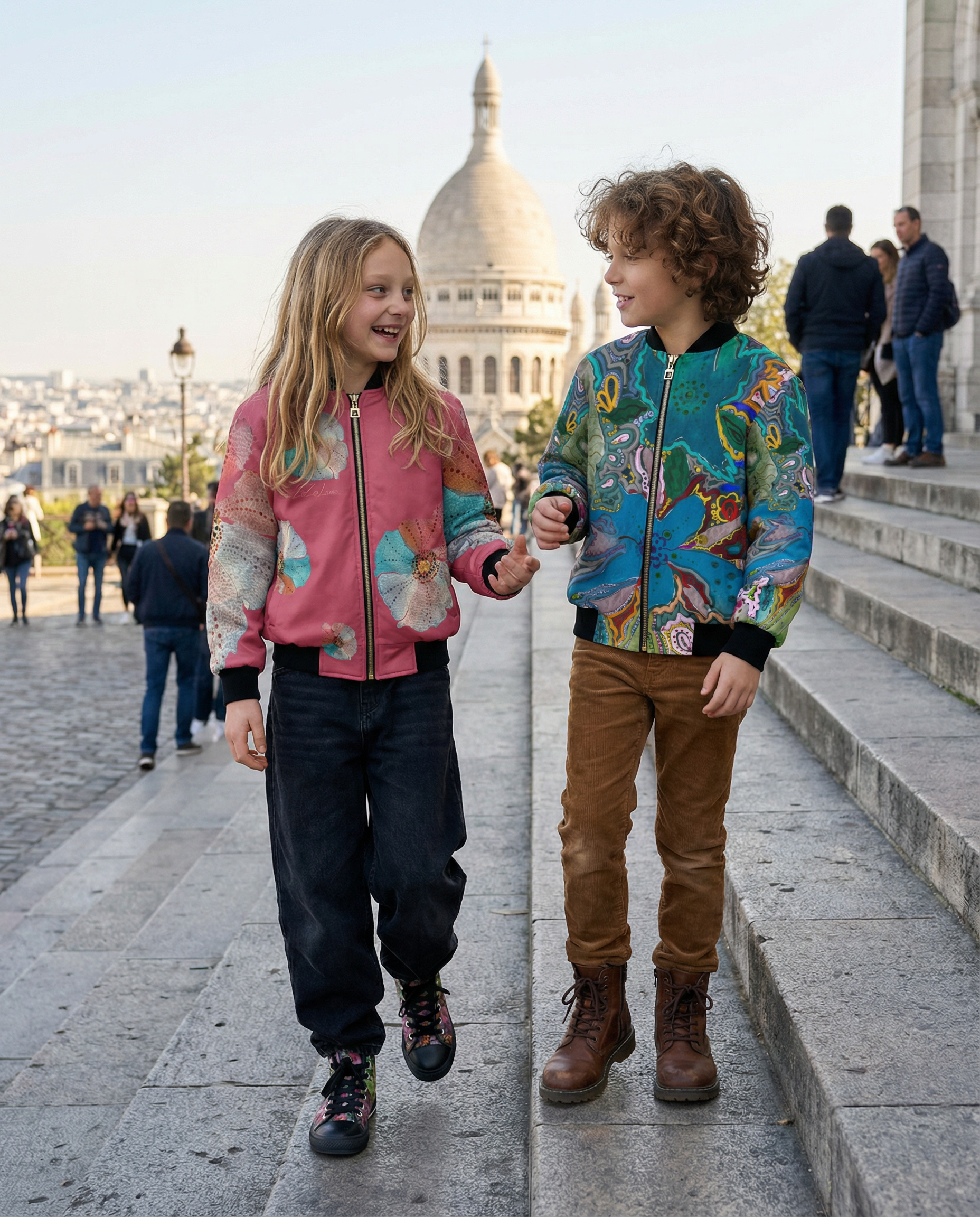 Grand Fleur Rouge Kids' Bomber Jacket with Pockets (Model H40)