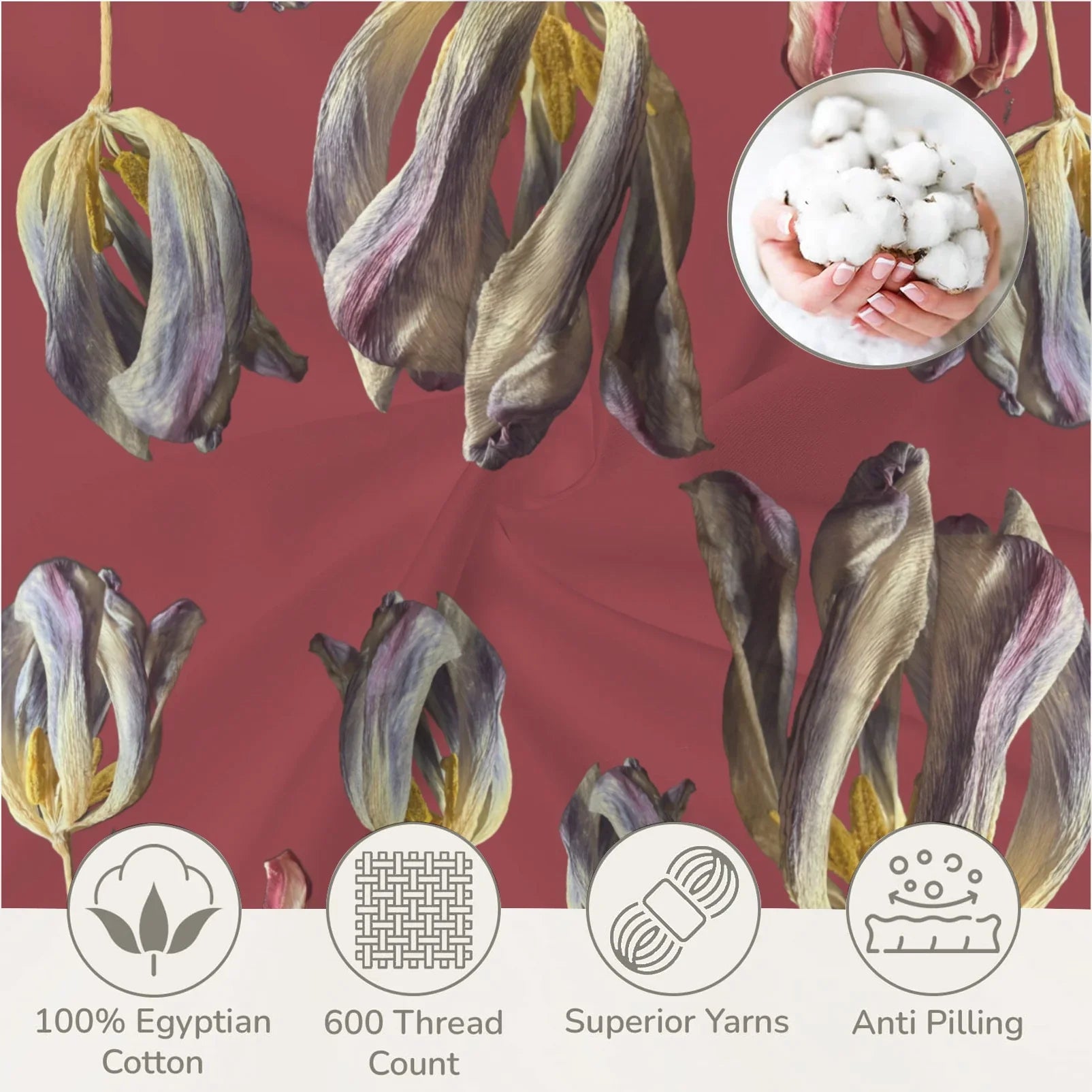 Tulip Field Red Earth 3-Piece Bedding Set 94x104inch