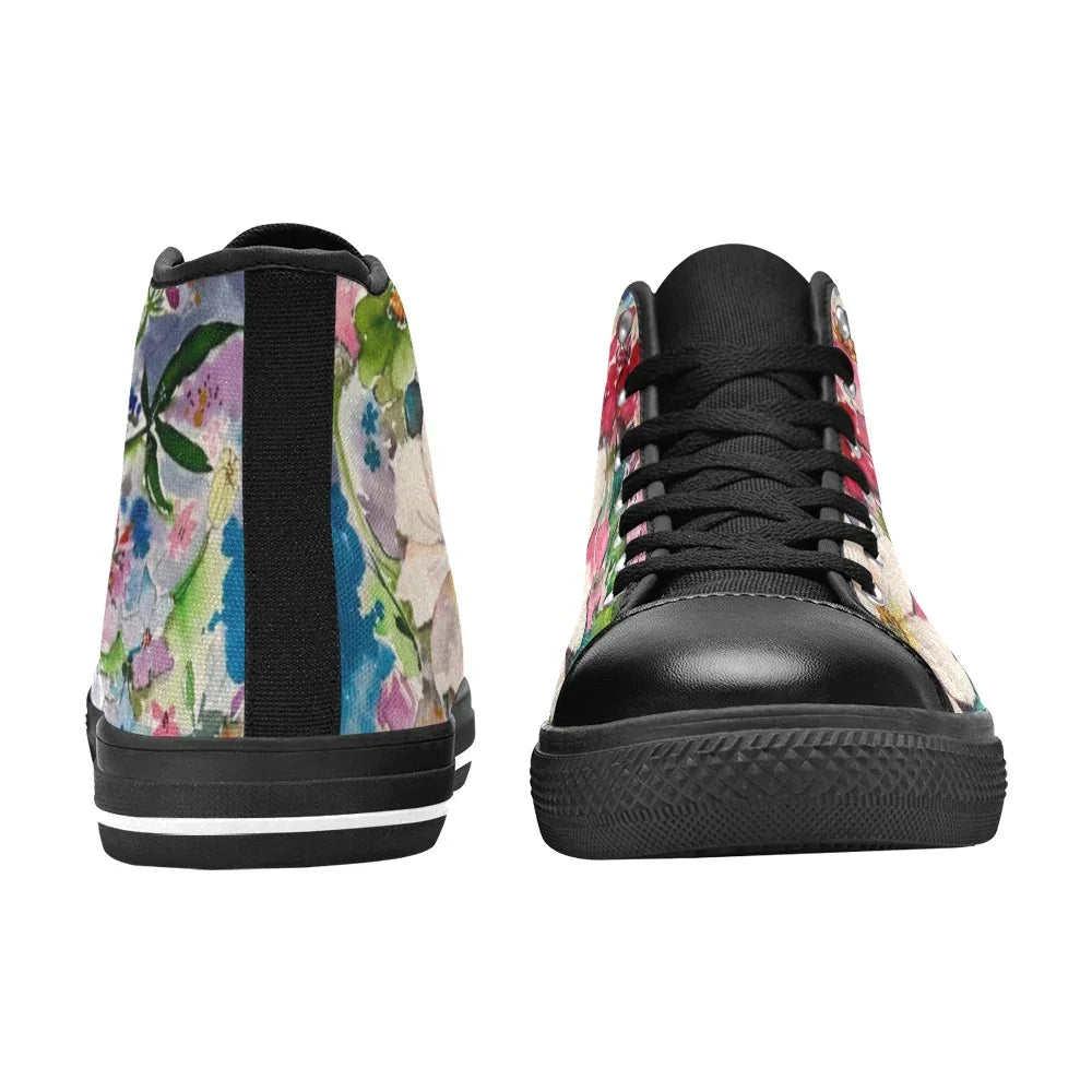 Flower Bunch Schwarze Damen Klassische High Top Canvas Schuhe