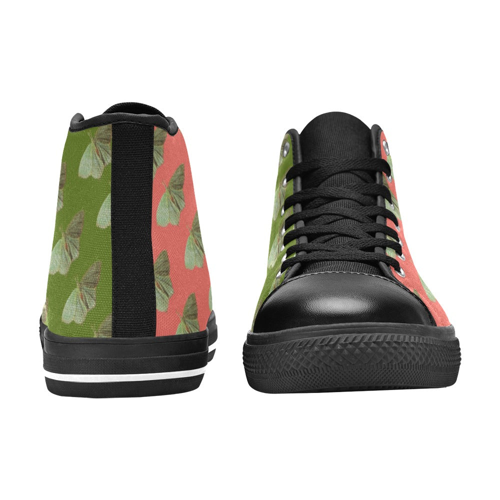 Green Moth Coral Green Kids' High Top Canvas Shoes