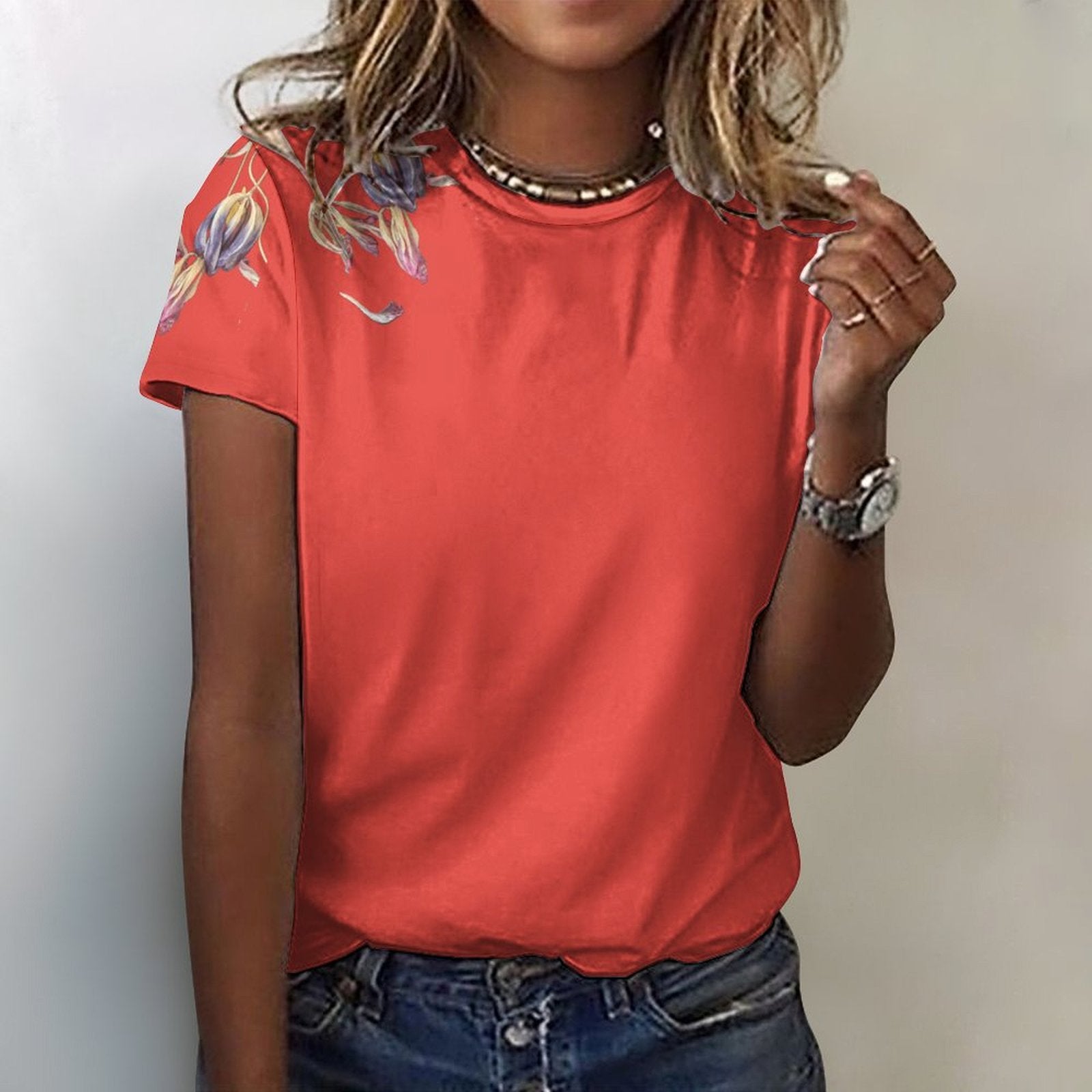 Women's Cotton T-shirt Tulips Poppy Red