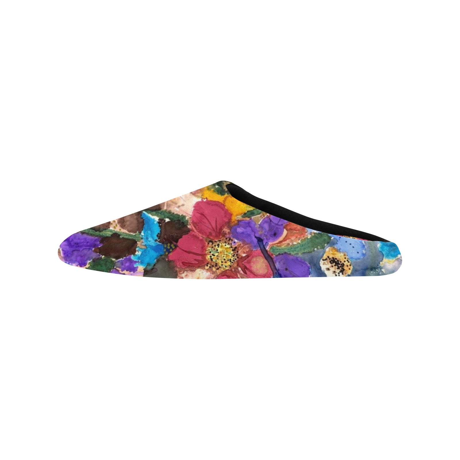 Fall Flowers Black Women's Non-Slip Cotton Slippers with plush vamp, synthetic velvet lining, and anti-skid TPR sole.