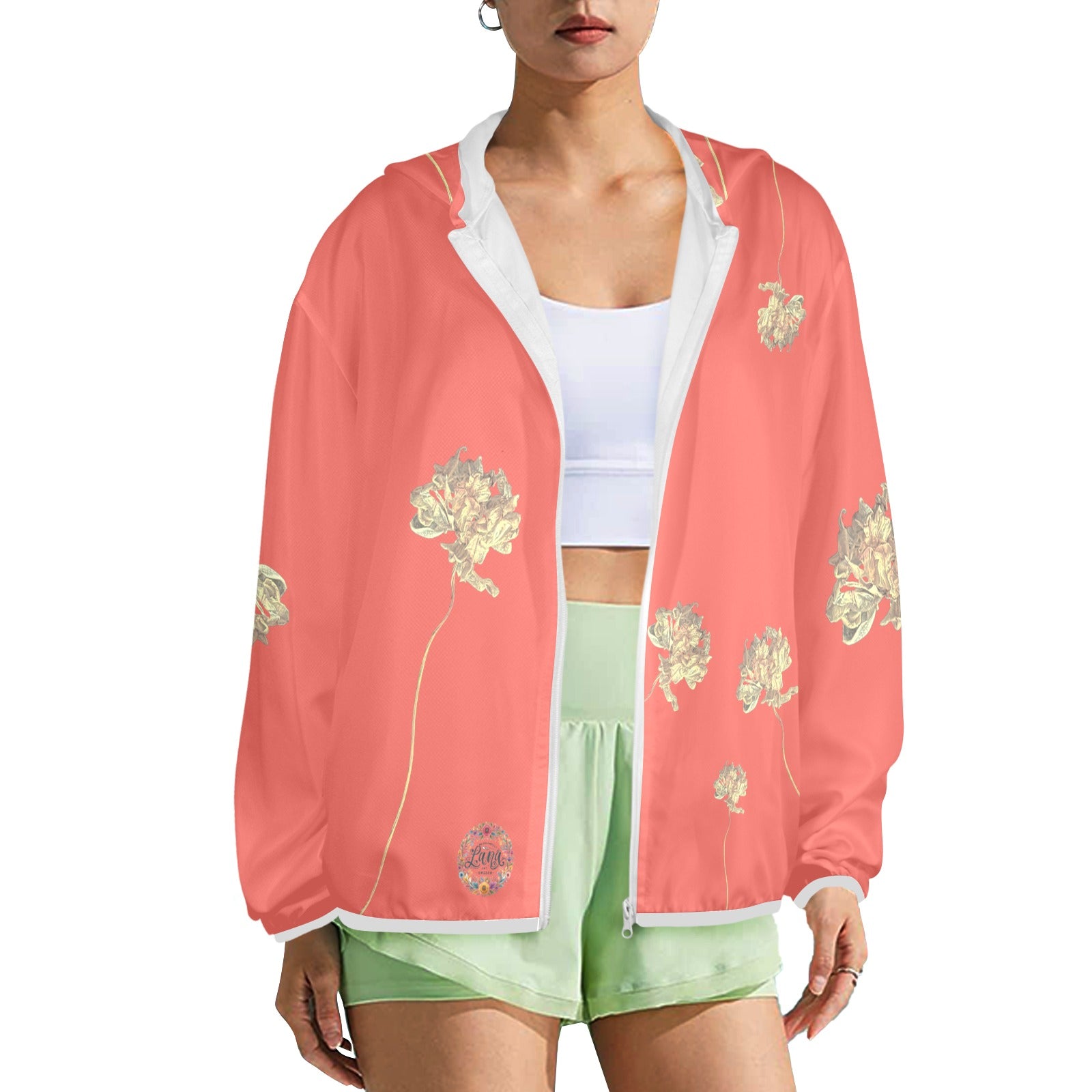 Single Tulip Coral Women's Lightweight Sun Protection Hoodie