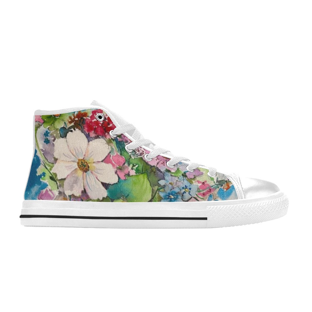 Flower Bunch White Women's Classic High Top Canvas Shoes