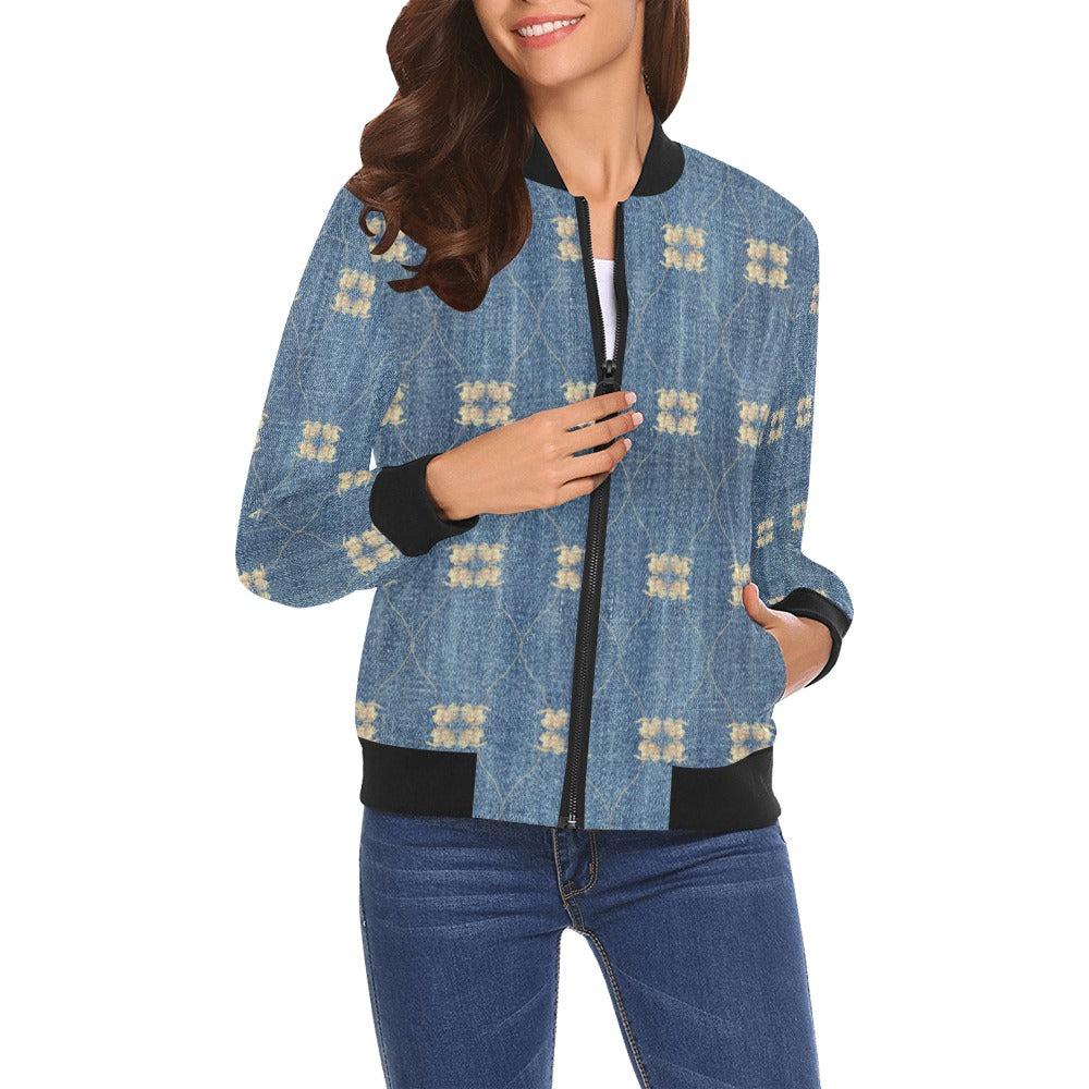 Your Denim Tulips Bomber Jacket for Women