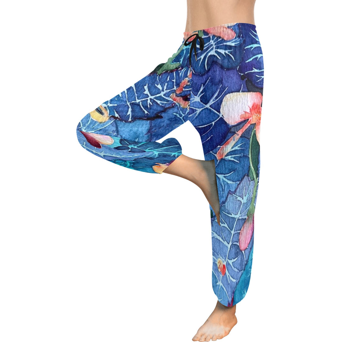 Red flowers on blue Women's Harem Pants (Model L18)